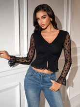 Deep V-Neck Ruched Bust Button Crop Top